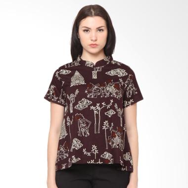 FBW Elisa Mod Collar Batik Wayang Top - Coklat