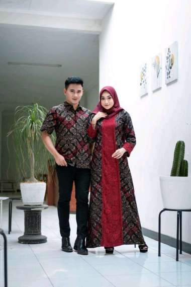 Couple Batik | Baju Batik | Gamis Batik | Baju Couple Batik | Batik Mix Brokat | Baju Sarimbit Batik Semua Ukuran Merah kombinasi