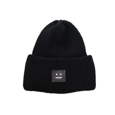 Hamlin Jumpt Topi Kupluk Wol Smiley Face Beanie Hat Pria Dan Wanita Material Wol ORIGINAL Black