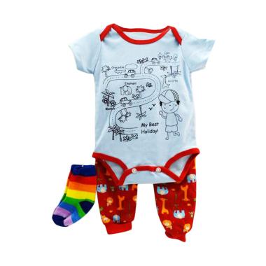 MOMO Jumper Celana Panjang Set Pakaian Bayi - Biru Merah