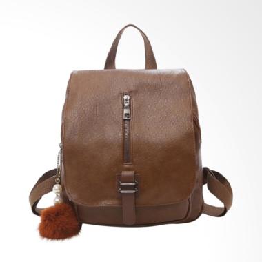 Fashion 0930020564 Gantungan Bulu Import Backpack Wanita - Brown