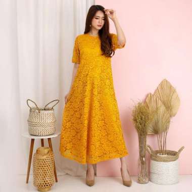LONG DRESS YOONA WANITA MODEL TERBARU BRUKAT CORNELI TULANG BROKAT CORD TIMBUL DRES PESTA NATAL MURA