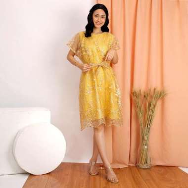 SHIYAN Dress Model Midi Dres Jovita Brukat Bordir LD 110 Tullle Glitter Mutiara Brokat Tille Brokat 