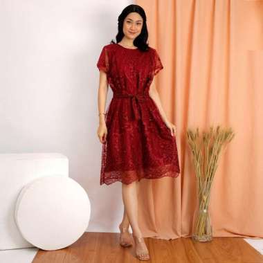 SHIYAN Dress Model Midi Dres Jovita Brukat Bordir LD 110 Tullle Glitter Mutiara Brokat Tille Brokat 