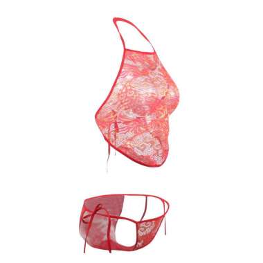 B248 - Bikini Bra Set Halterneck Merah Panties Ikat Samping