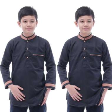 Santripexal - Baju Koko Anak Remaja Lengan Panjang 9-11 tahun Hitam