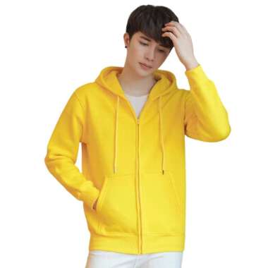 Jaket Hoodie Pria Polos Zipper Korea Style Outer Jacket Babyterry Novvan - SWAN Kuning L/XL