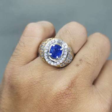 Batu Cincin Cowok Natural Blue Safir Biru Tua Ori