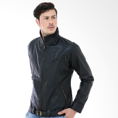 Crows Denim Exclusive Leather Jacket Pria - Hitam