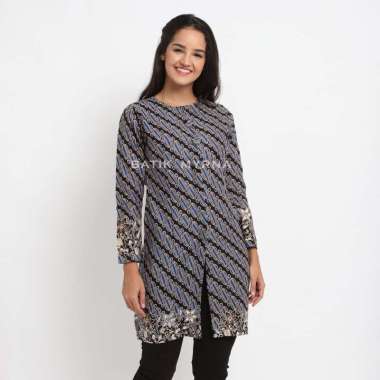 BATIK MYRNA - Tunic Atasan Dress Batik Wanita Perempuan Motif Seno Biru XL