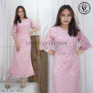Long Dress Brukat Terbaru/Dress Brokat Wanita/dress modren L pink
