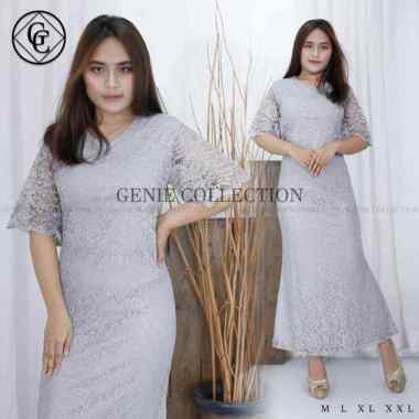Long Dress Brukat Terbaru/Dress Brokat Wanita/dress modren M abu