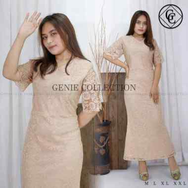 Long Dress Brukat Terbaru/Dress Brokat Wanita/dress modren M mocca