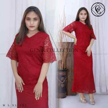 Long Dress Brukat Terbaru/Dress Brokat Wanita/dress modren XL marun