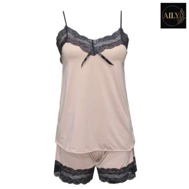 Aily FR26 Setelan Baju Tidur Wanita Tanktop & Boxer - Pilih Warna Coklat