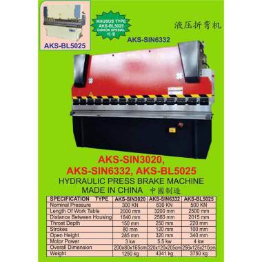 Mesin Bending Tekuk Plat Hidrolik Hydraulic Press Brake 30Ton Importir - SIN3020