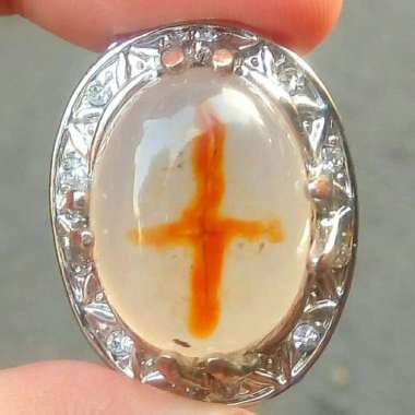 Cincin Batu Akik Sulaiman Motif Salib Tapak Jalak Gambar Antik