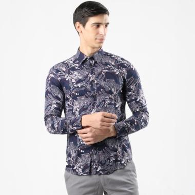 Manzone Sasta 4 Kemeja Batik Lengan Panjang Pria - Navy