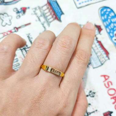 Cincin Model Signet Permata Request Nama Elegant Emas Asli
