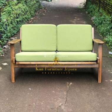 Kursi Sofa Kayu Jati 2 Dudukan Busa Hijau Minimalis