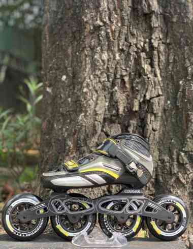 Sepatu Roda Speed Inline Skate Cougar SR7 Black Yellow Full Set 42