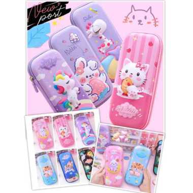 tempat pensil/kotak pensil 3D timbul kartun unicorn/kitty/rabbit/tiger/animal tiger birutua