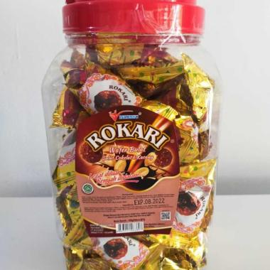 350gr coklat Rokari Toples isi 50 pcs - Wafer salut coklat & kacang
