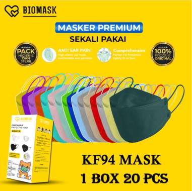 BIOMASK - Masker KF94 Korean Style 4ply - 1 Box 20 Pcs Hitam / Putih / Abu / Biru Muda / Biru Tua /