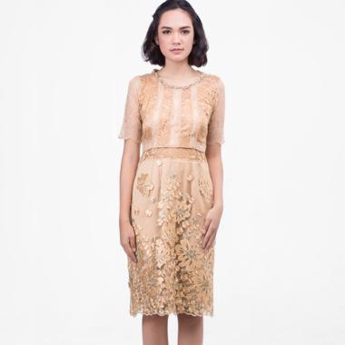 Atelier Mode Cassandra Combination of Lace Dress Wanita - Gold