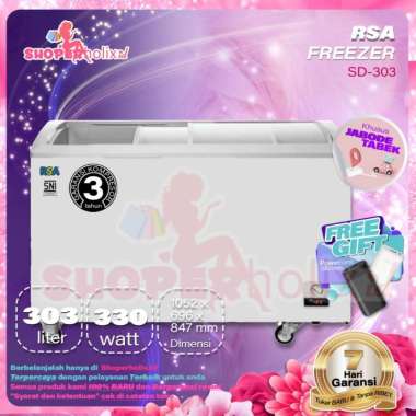 CHEST FREEZER RSA SD-303 SLEDING CURVE GLASS FREEZER BOX GARANSI RESMI