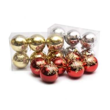 Hiasan Bola Natal Motif 6cm isi 6 Motif-Bola Natal-Dekorasi Natal - Merah Silver