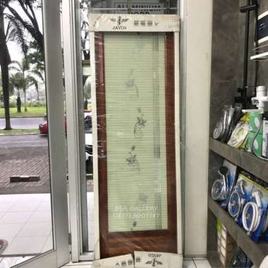 PINTU ALUMUNIUM KAMAR MANDI TOILET CORAK KAYU COKLAT FULL KACA JAYCO ENGSEL KANAN