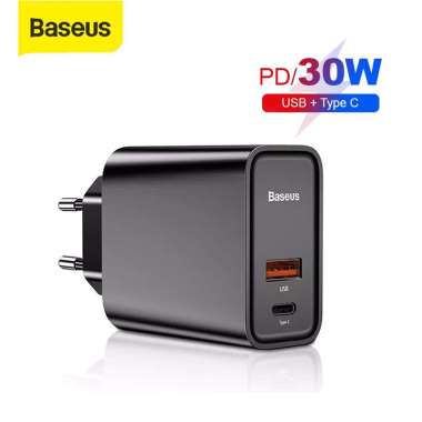 KEPALA CHARGER BASEUS QUICK CHARGER QC3.0/4.0 TYPE-C+USB 30W EU