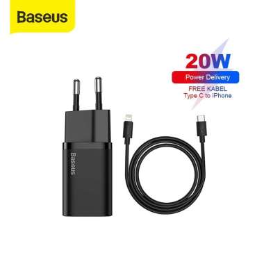 BUNDLING KEPALA CHARGER TYPE C PD BASEUS QUICK CHARGER 20W IPHONE Hitam