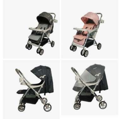 Stroller Kereta Dorong Bayi Hadap Ibu Babydoes Elloz Reversible Handle Dark grey