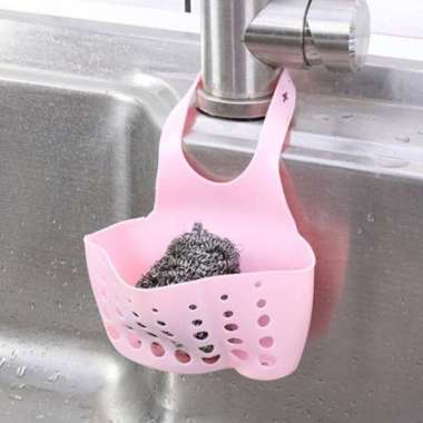TUTU Gantungan Wastafel Gantungan Kran Keranjang Wastafel Tempat Sabun Dapur Spon Sikat Cuci Piring Pink