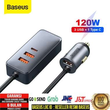 CAR CHARGER MOBIL BASEUS 120W 4 PORTS TYPE-C USB FAST CHARGING ADAPTER Black