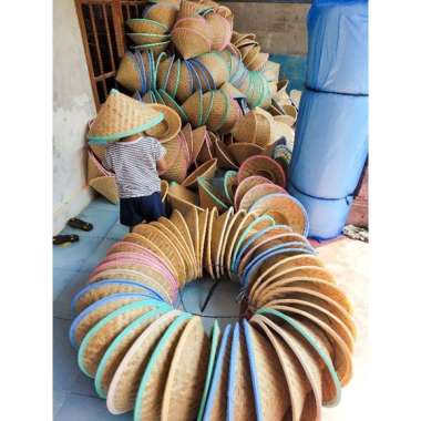 Caping petani topi tani topi sawah ladang SUGIASIH24 anak list warna