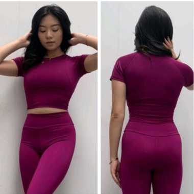 Crop polos Atasan Pakaian Baju Senam Gym Fitness zumba magenta