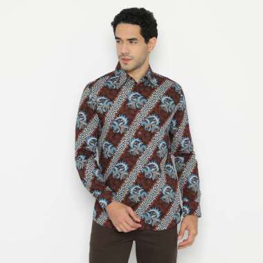 Platini Kemeja Batik Pria Lengan Panjang Katun Coklat Biru 460534 L