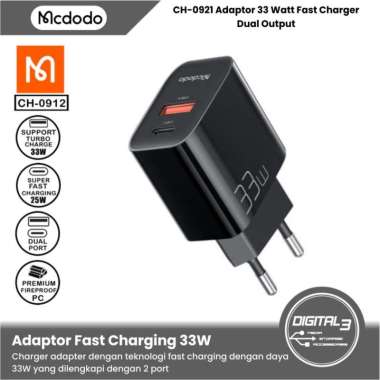 Mcdodo CH-0921 Charger 33W Adapter USB A + Type C Fast Charging PD QC