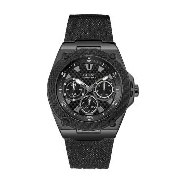 GUESS Gents Genuine Leather Watch Jam Tangan Pria - Black [W1058G3] Black Embossed