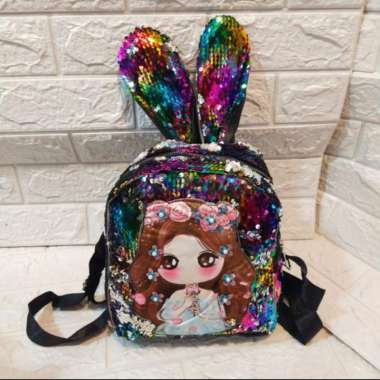 Tas Ransel Sequin Anak Paud Model Boneka Jepang  Rainbow