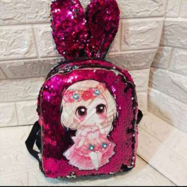 Tas Ransel Sequin Anak Paud Model Boneka Jepang  Pink fanta