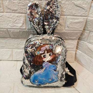 Tas Ransel Sequin Anak Paud Model Boneka Jepang  Putih
