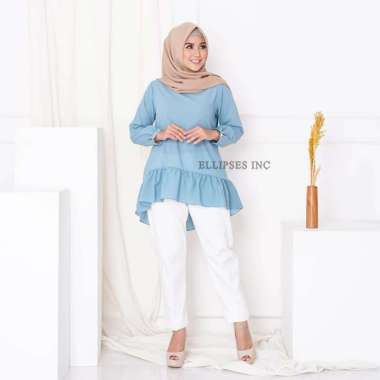 ELLIPSESINC Atasan Muslim Terbaru /Blouse Muslim Idul Fitri /Syafiqah Blouse L LIGHT BLUE