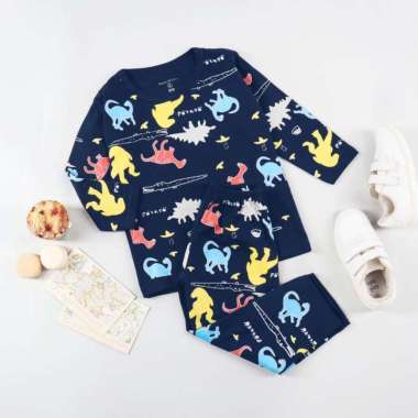 Piyama Anak Lengan Panjang Motif Karakter Dino Potato Full Print Setelan Piyama 8