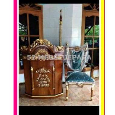 Mimbar masjid jati Jepara podium khotbah mewah ukir kaligrafi terlaris