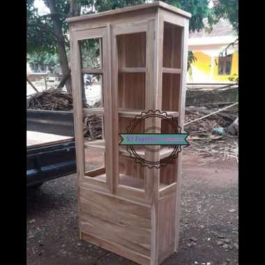 Rak Hias/ Pajangan Kayu Jati Pintu 2 - Lemari Dapur Moderen Mentahan