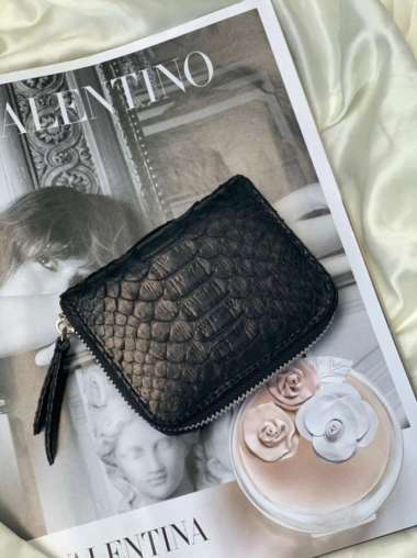 Dompet Wanita/Kulit Ular Asli/Wallet Python Polos XS Black
